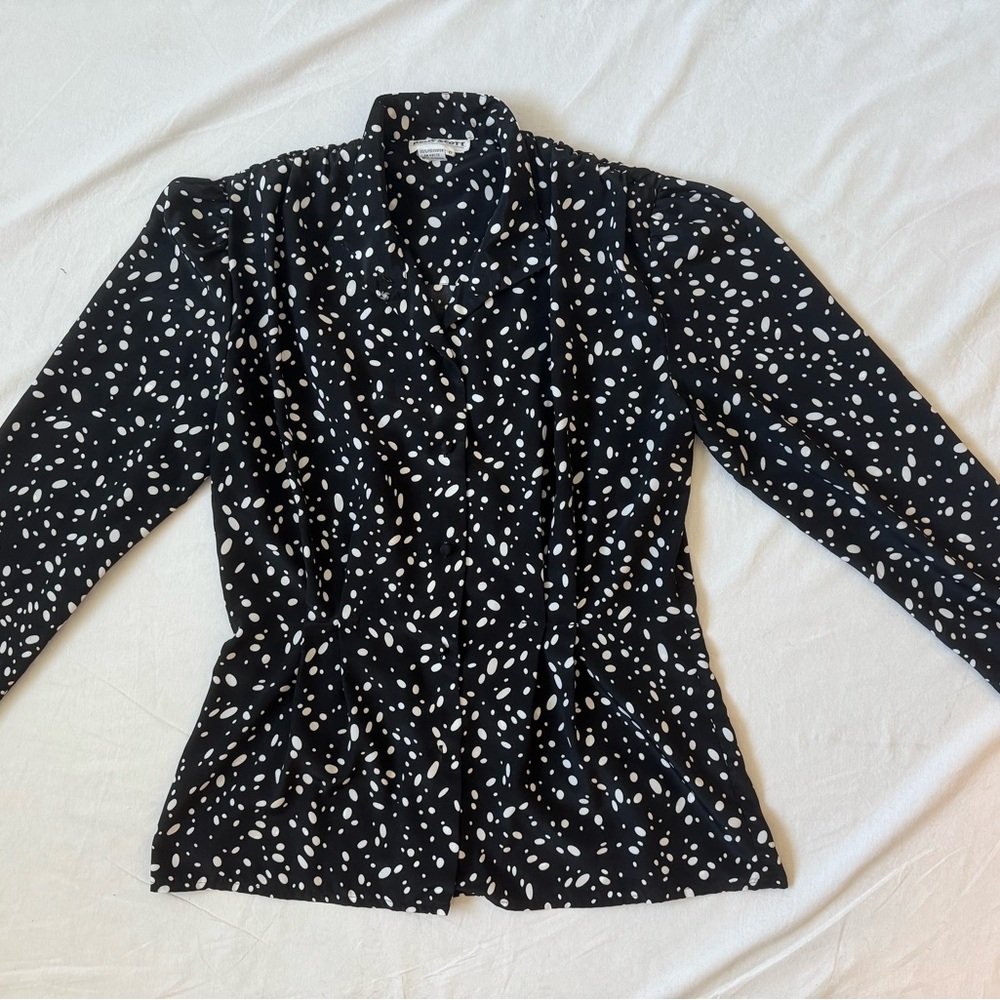 Vintage Kelly Scott Black and White Polka Dot Blouse Retro